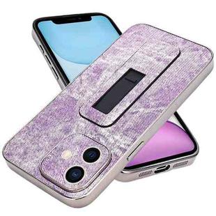 For iPhone 11 Denim Pattern Electroplated Push-pull Bracket Cooling Phone Case(Pink Purple)