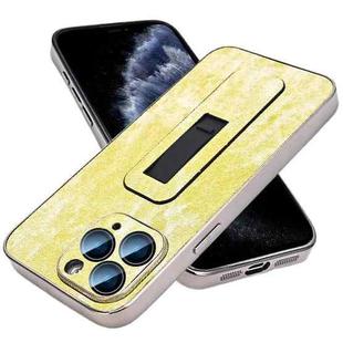 For iPhone 11 Pro Denim Pattern Electroplated Push-pull Bracket Cooling Phone Case(Yellow Green)