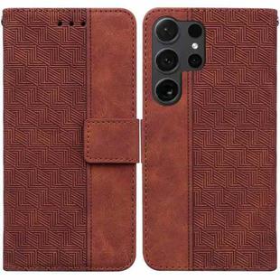 For Samsung Galaxy S25 Ultra 5G Geometric Embossed Leather Phone Case(Brown)
