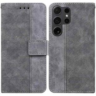 For Samsung Galaxy S25 Ultra 5G Geometric Embossed Leather Phone Case(Grey)