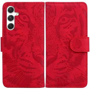 For Samsung Galaxy S25 5G Tiger Embossing Pattern Flip Leather Phone Case(Red)