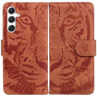 For Samsung Galaxy S25 5G Tiger Embossing Pattern Flip Leather Phone Case(Brown)