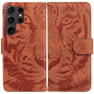 For Samsung Galaxy S25 Ultra 5G Tiger Embossing Pattern Flip Leather Phone Case(Brown)