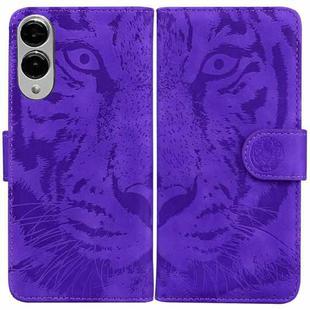 For Samsung Galaxy S25 Edge 5G Tiger Embossing Pattern Flip Leather Phone Case(Purple)