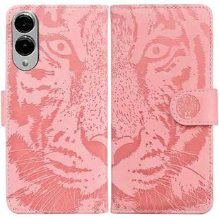 For Samsung Galaxy S25 Edge 5G Tiger Embossing Pattern Flip Leather Phone Case(Pink)