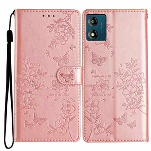 For Motorola Moto E13 Butterflies and Flowers Leather Phone Case(Rose Gold)