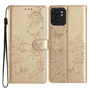 For Motorola Edge 40 Butterflies and Flowers Leather Phone Case(Gold)