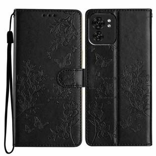 For Motorola Edge 40 Butterflies and Flowers Leather Phone Case(Black)