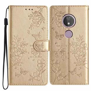 For Motorola Moto G7 Power Butterflies and Flowers Leather Phone Case(Gold)