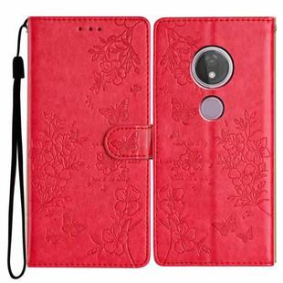 For Motorola Moto G7 Power Butterflies and Flowers Leather Phone Case(Red)