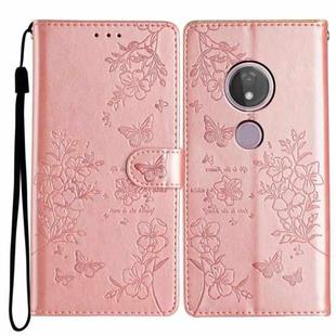 For Motorola Moto G7 Power Butterflies and Flowers Leather Phone Case(Rose Gold)