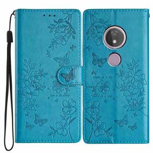 For Motorola Moto G7 Power Butterflies and Flowers Leather Phone Case(Blue)