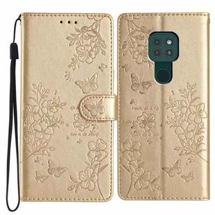 For Motorola Moto G9 / G9 Play Butterflies and Flowers Leather Phone Case(Gold)