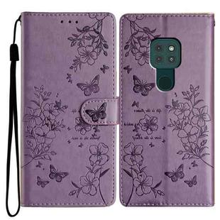 For Motorola Moto G9 / G9 Play Butterflies and Flowers Leather Phone Case(Purple)