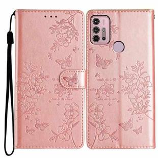 For Motorola Moto G10  / G20 Butterflies and Flowers Leather Phone Case(Rose Gold)