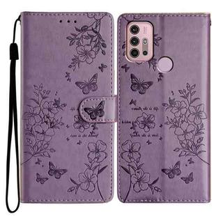 For Motorola Moto G10  / G20 Butterflies and Flowers Leather Phone Case(Purple)