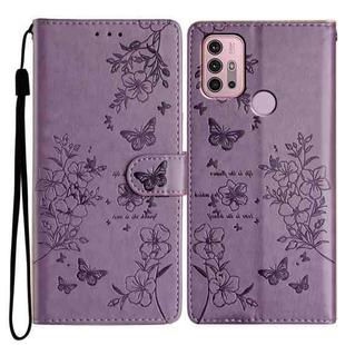 For Motorola Moto G30 Butterflies and Flowers Leather Phone Case(Purple)