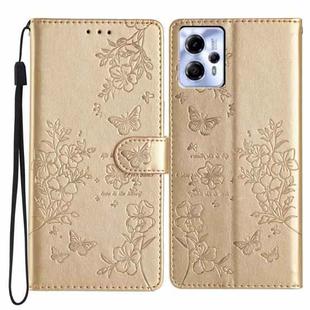 For Motorola Moto G13 / G23 Butterflies and Flowers Leather Phone Case(Gold)