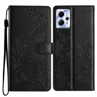 For Motorola Moto G13 / G23 Butterflies and Flowers Leather Phone Case(Black)
