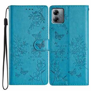 For Motorola Moto G14 Butterflies and Flowers Leather Phone Case(Blue)