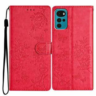 For Motorola Moto G22 Butterflies and Flowers Leather Phone Case(Red)