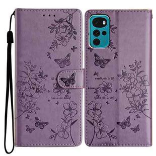 For Motorola Moto G22 Butterflies and Flowers Leather Phone Case(Purple)