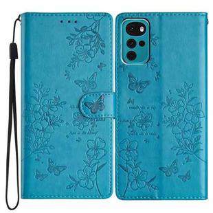 For Motorola Moto G22 Butterflies and Flowers Leather Phone Case(Blue)