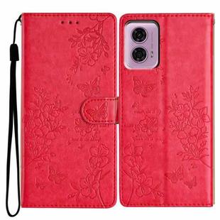 For Motorola Moto G24 / G04 Butterflies and Flowers Leather Phone Case(Red)