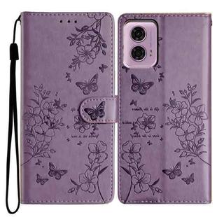 For Motorola Moto G24 / G04 Butterflies and Flowers Leather Phone Case(Purple)