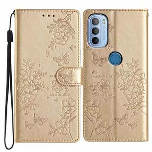 For Motorola Moto G31 / G41 Butterflies and Flowers Leather Phone Case(Gold)