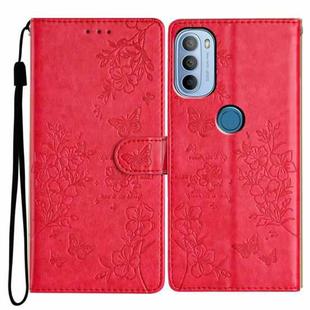 For Motorola Moto G31 / G41 Butterflies and Flowers Leather Phone Case(Red)