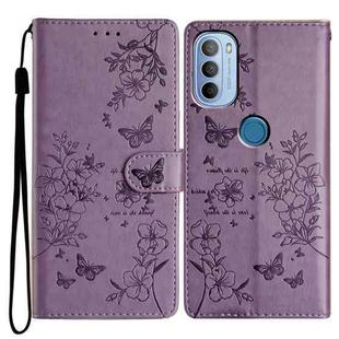 For Motorola Moto G31 / G41 Butterflies and Flowers Leather Phone Case(Purple)