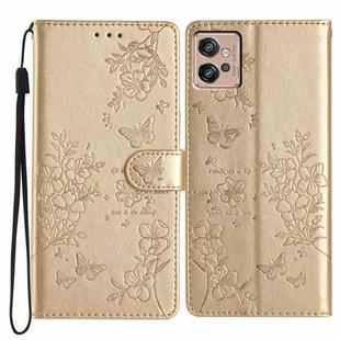 For Motorola Moto G32 Butterflies and Flowers Leather Phone Case(Gold)