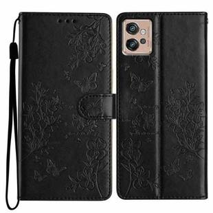 For Motorola Moto G32 Butterflies and Flowers Leather Phone Case(Black)