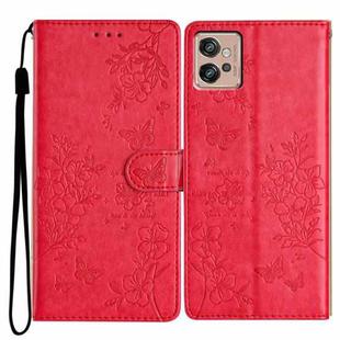 For Motorola Moto G32 Butterflies and Flowers Leather Phone Case(Red)