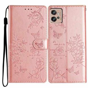 For Motorola Moto G32 Butterflies and Flowers Leather Phone Case(Rose Gold)