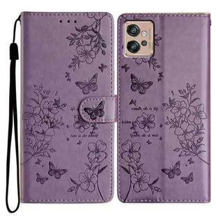 For Motorola Moto G32 Butterflies and Flowers Leather Phone Case(Purple)