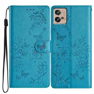 For Motorola Moto G32 Butterflies and Flowers Leather Phone Case(Blue)