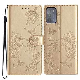 For Motorola Moto G50 Butterflies and Flowers Leather Phone Case(Gold)