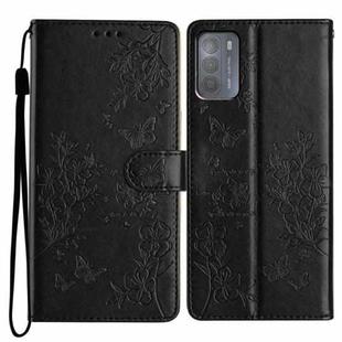 For Motorola Moto G50 Butterflies and Flowers Leather Phone Case(Black)