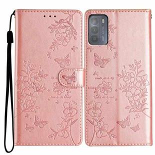 For Motorola Moto G50 Butterflies and Flowers Leather Phone Case(Rose Gold)