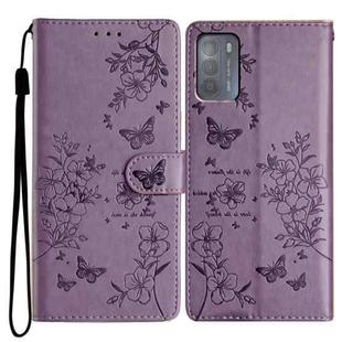 For Motorola Moto G50 Butterflies and Flowers Leather Phone Case(Purple)