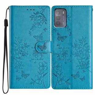 For Motorola Moto G50 Butterflies and Flowers Leather Phone Case(Blue)