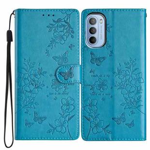 For Motorola Moto G52 Butterflies and Flowers Leather Phone Case(Blue)