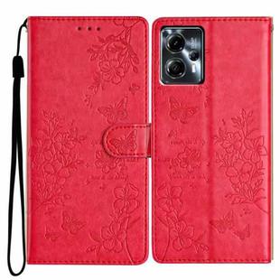 For Motorola Moto G53 5G Butterflies and Flowers Leather Phone Case(Red)