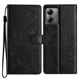 For Motorola Moto G54 Butterflies and Flowers Leather Phone Case(Black)