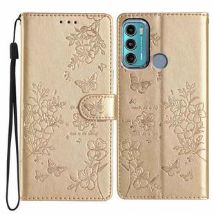 For Motorola Moto G60 4G Butterflies and Flowers Leather Phone Case(Gold)