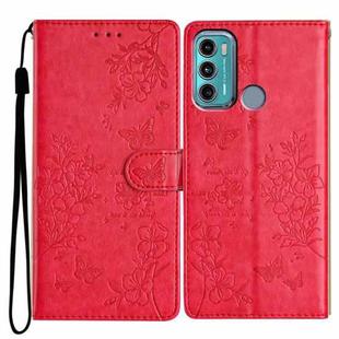 For Motorola Moto G60 4G Butterflies and Flowers Leather Phone Case(Red)