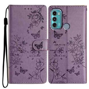 For Motorola Moto G60 4G Butterflies and Flowers Leather Phone Case(Purple)