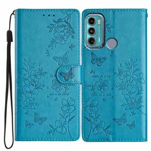 For Motorola Moto G40 Fusion Butterflies and Flowers Leather Phone Case(Blue)
